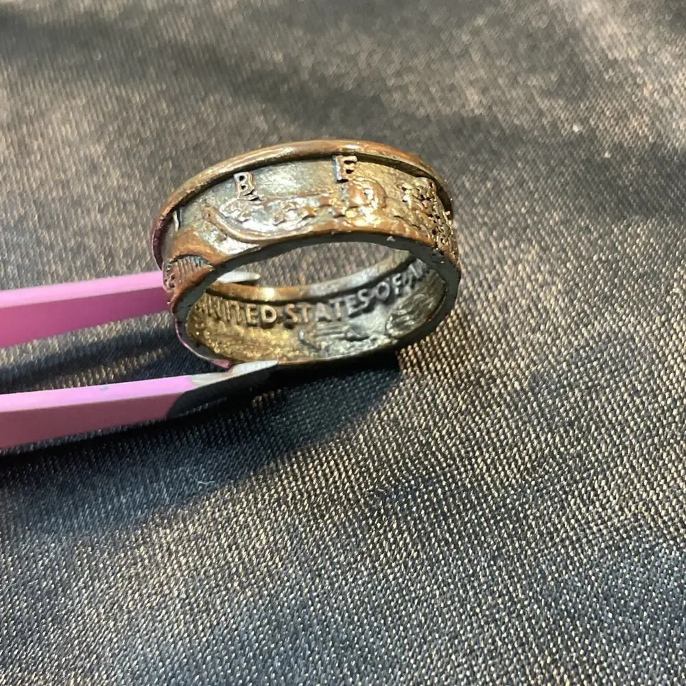 Vintage 1945 Silver Embossed Statement Ring Handmade Artisan Band Sz 9